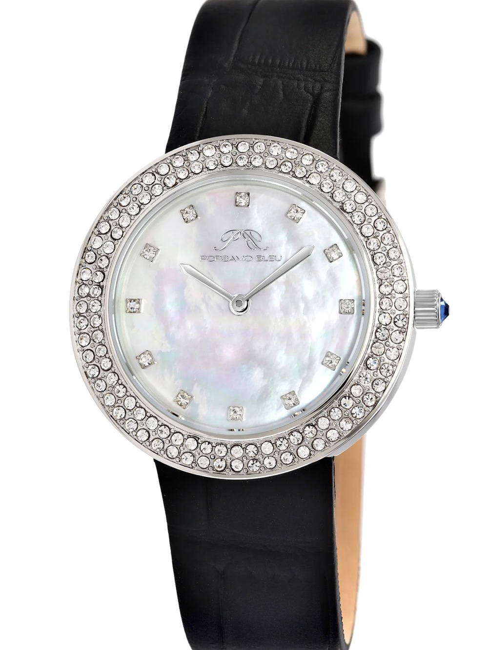 Porsamo Bleu Larissa Silver Case with Black Leather Strap